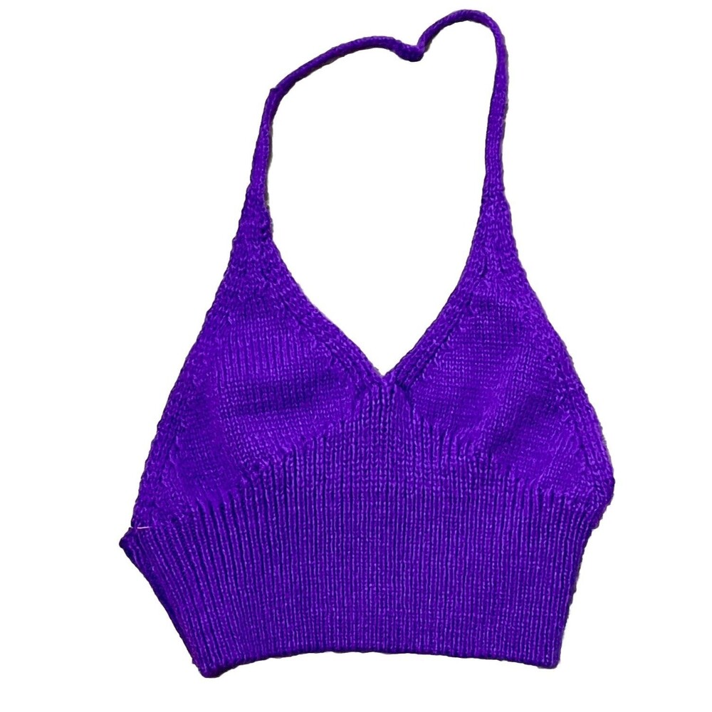 Shein Crop Top Halter Knit Medium Purple Backless Retro Hippie Festival Coastal‎